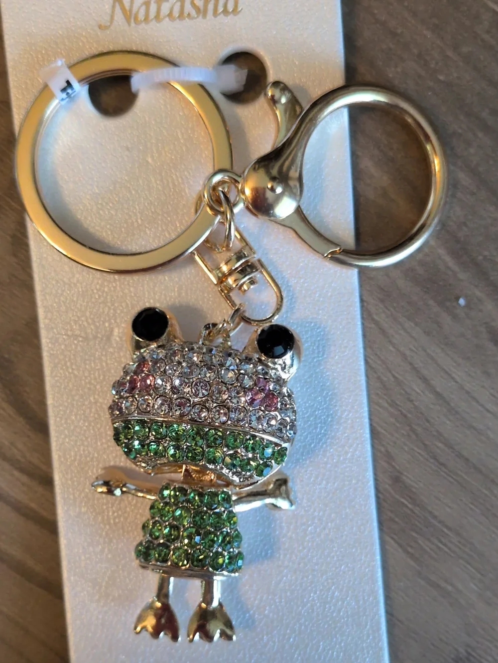 Natasha Couture Gold-Tone Crystal Frog Keychain And Bag Charm Crystals